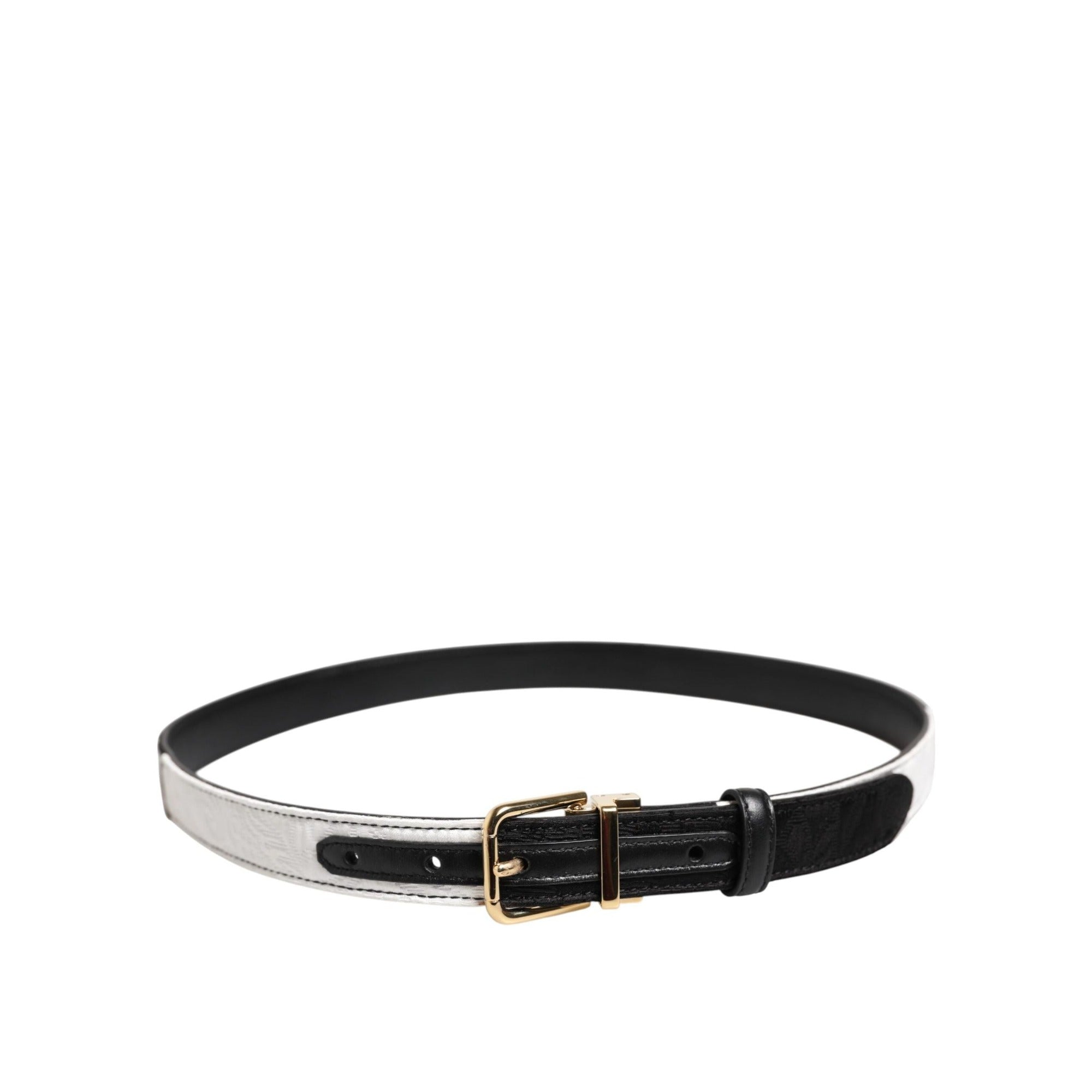 Curea Dolce & Gabbana neagră cu alb patchwork cu cataramă aurie metalică