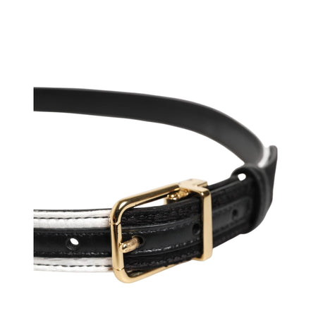 Curea Dolce & Gabbana neagră cu alb patchwork cu cataramă aurie metalică
