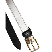 Curea Dolce & Gabbana neagră cu alb patchwork cu cataramă aurie metalică