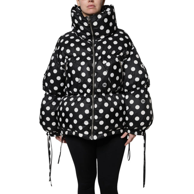 Geacă Puffer cu Fermoar Integral Dolce & Gabbana Neagră cu Buline Albe