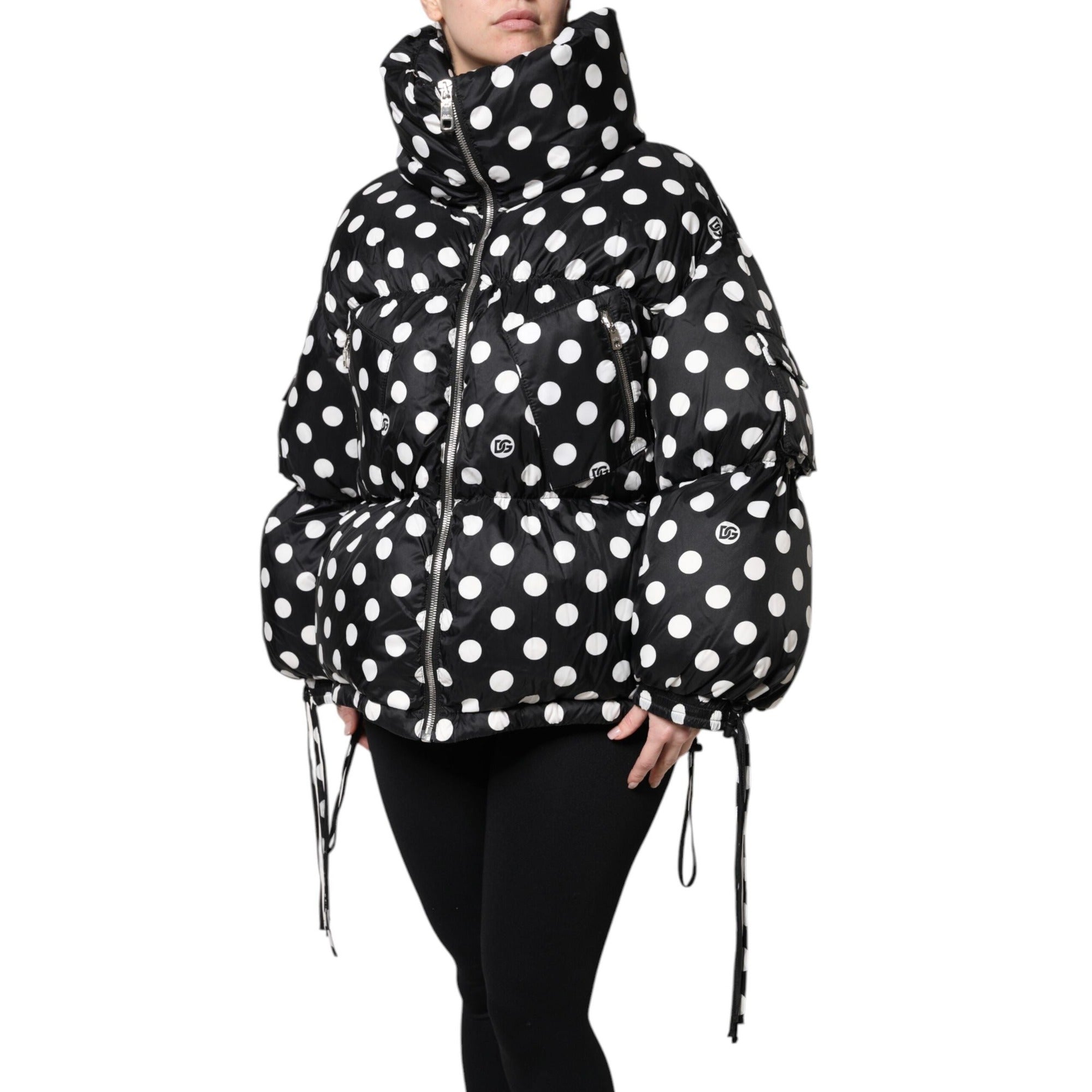 Geacă Puffer cu Fermoar Integral Dolce & Gabbana Neagră cu Buline Albe