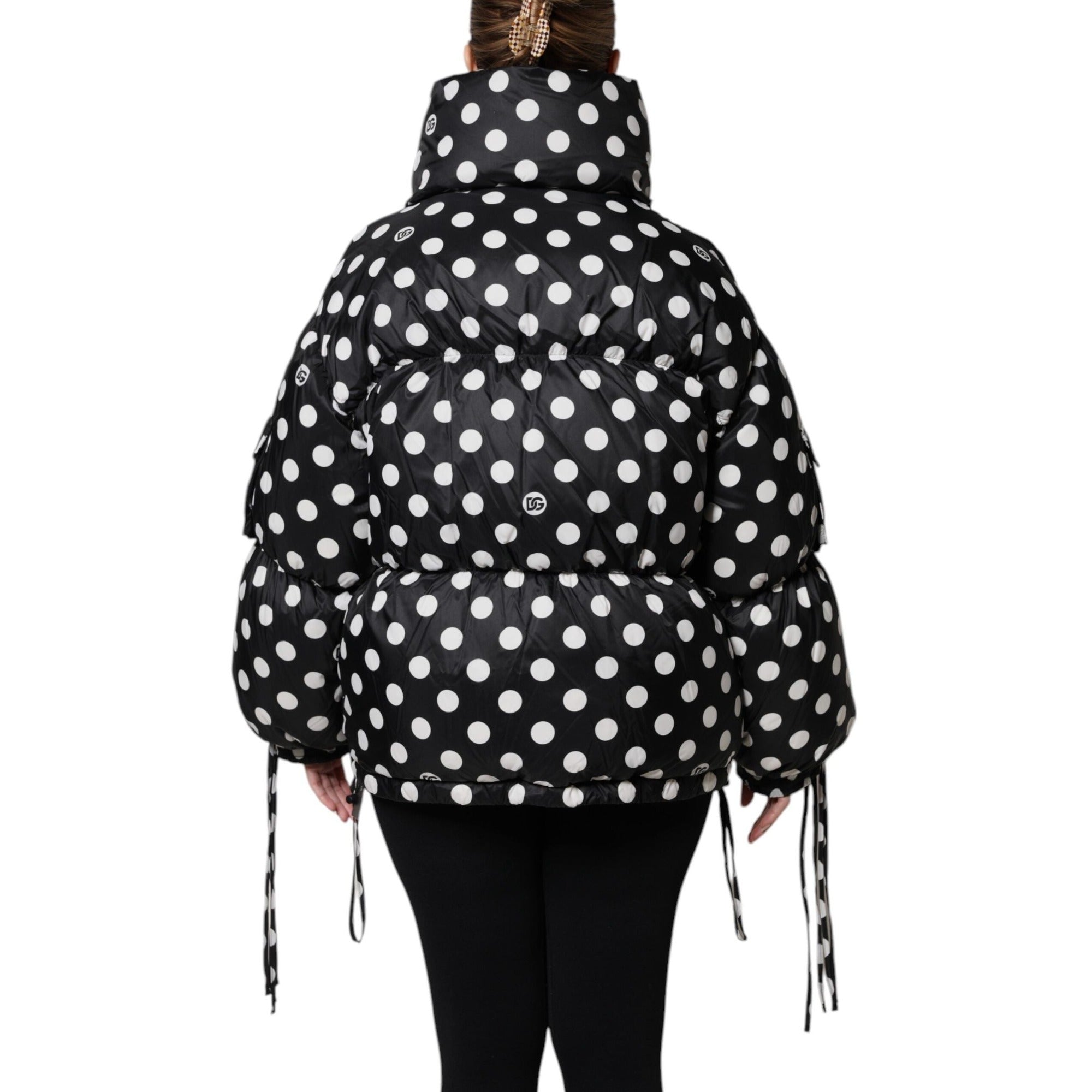 Geacă Puffer cu Fermoar Integral Dolce & Gabbana Neagră cu Buline Albe