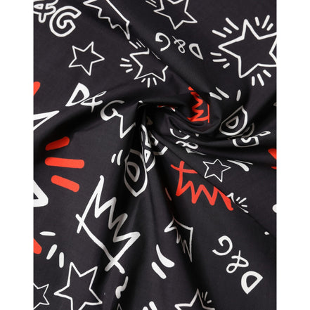 Dolce & Gabbana Black White Red DG Crown Cotton Foulard 47cm x 46cm Scarf