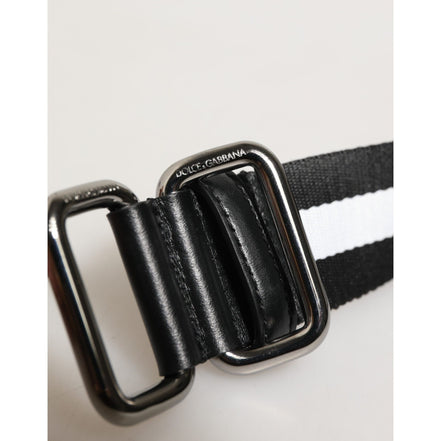 Curea Dolce & Gabbana cu cataramă metalică, dungi alb-negru și logo