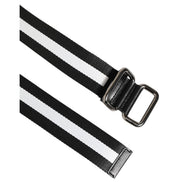 Curea Dolce & Gabbana cu cataramă metalică, dungi alb-negru și logo