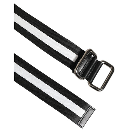 Curea Dolce & Gabbana cu cataramă metalică, dungi alb-negru și logo
