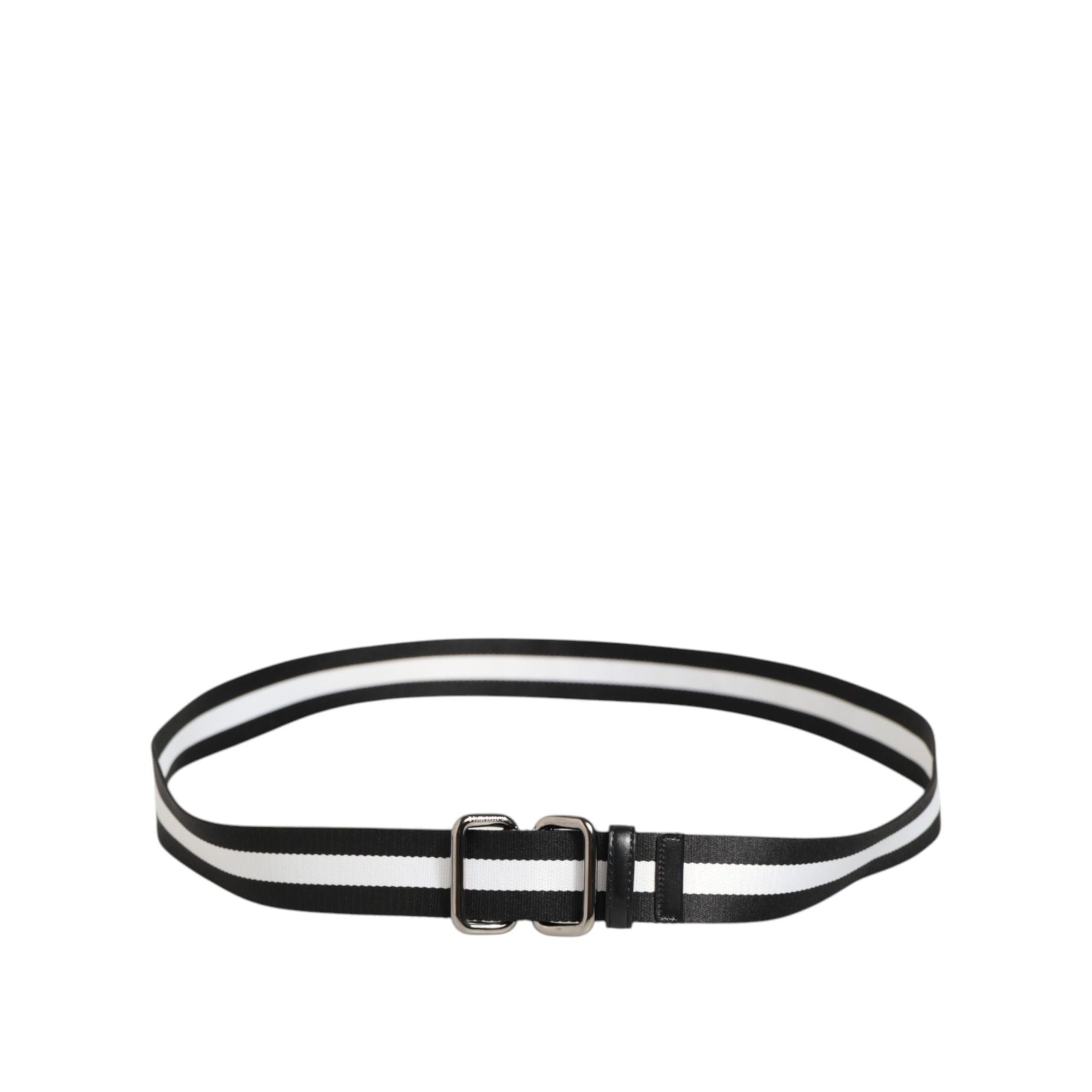 Curea Dolce & Gabbana cu cataramă metalică, dungi alb-negru și logo