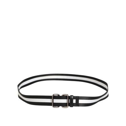 Curea Dolce & Gabbana cu cataramă metalică, dungi alb-negru și logo