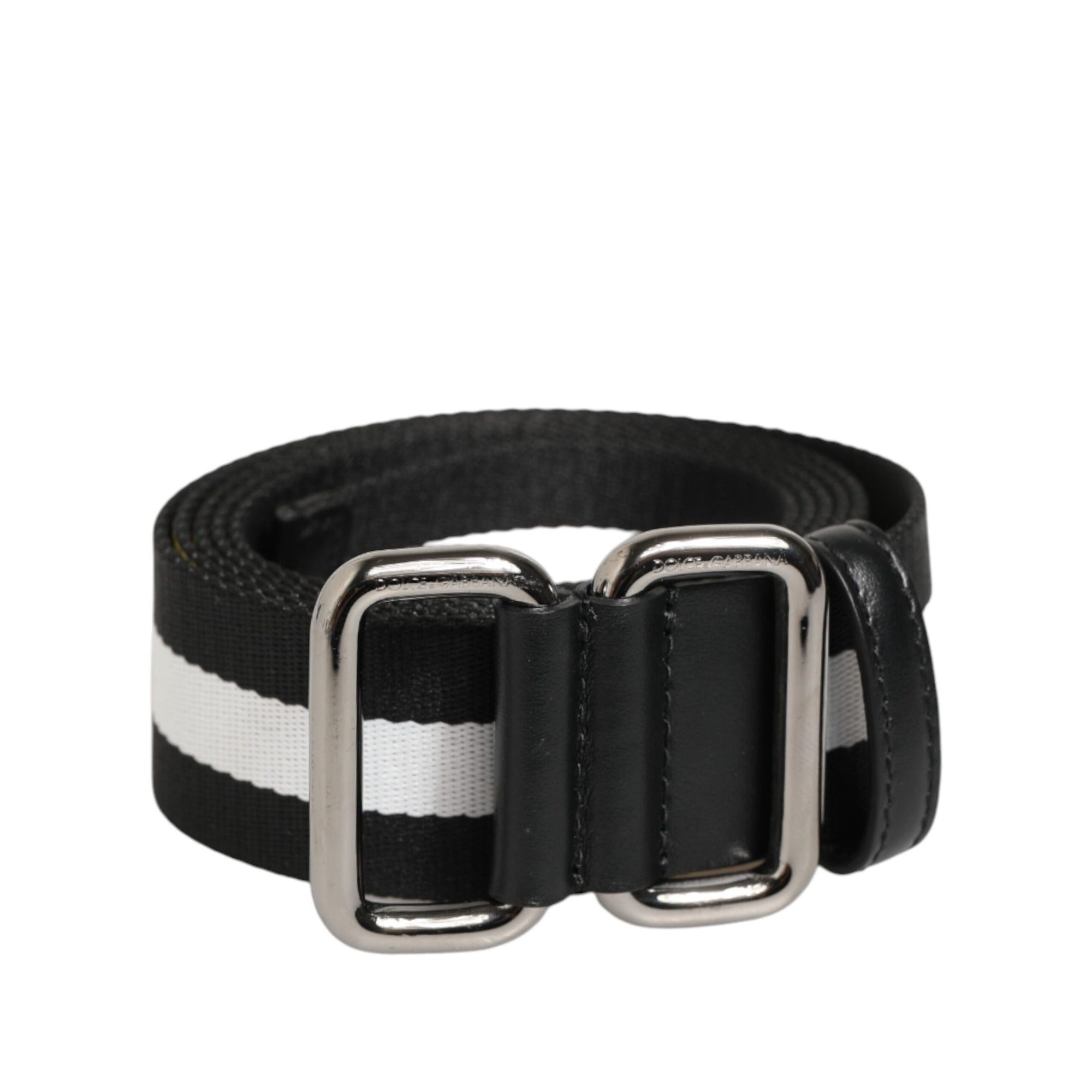 Curea Dolce & Gabbana cu cataramă metalică, dungi alb-negru