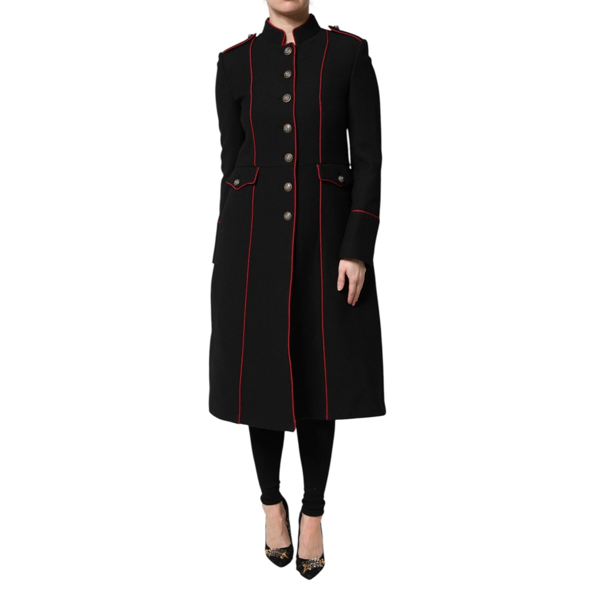 Dolce & Gabbana Geacă Trench Neagră din Lână cu un Rând de Nasturi