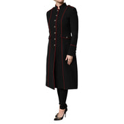 Dolce & Gabbana Geacă Trench Neagră din Lână cu un Rând de Nasturi
