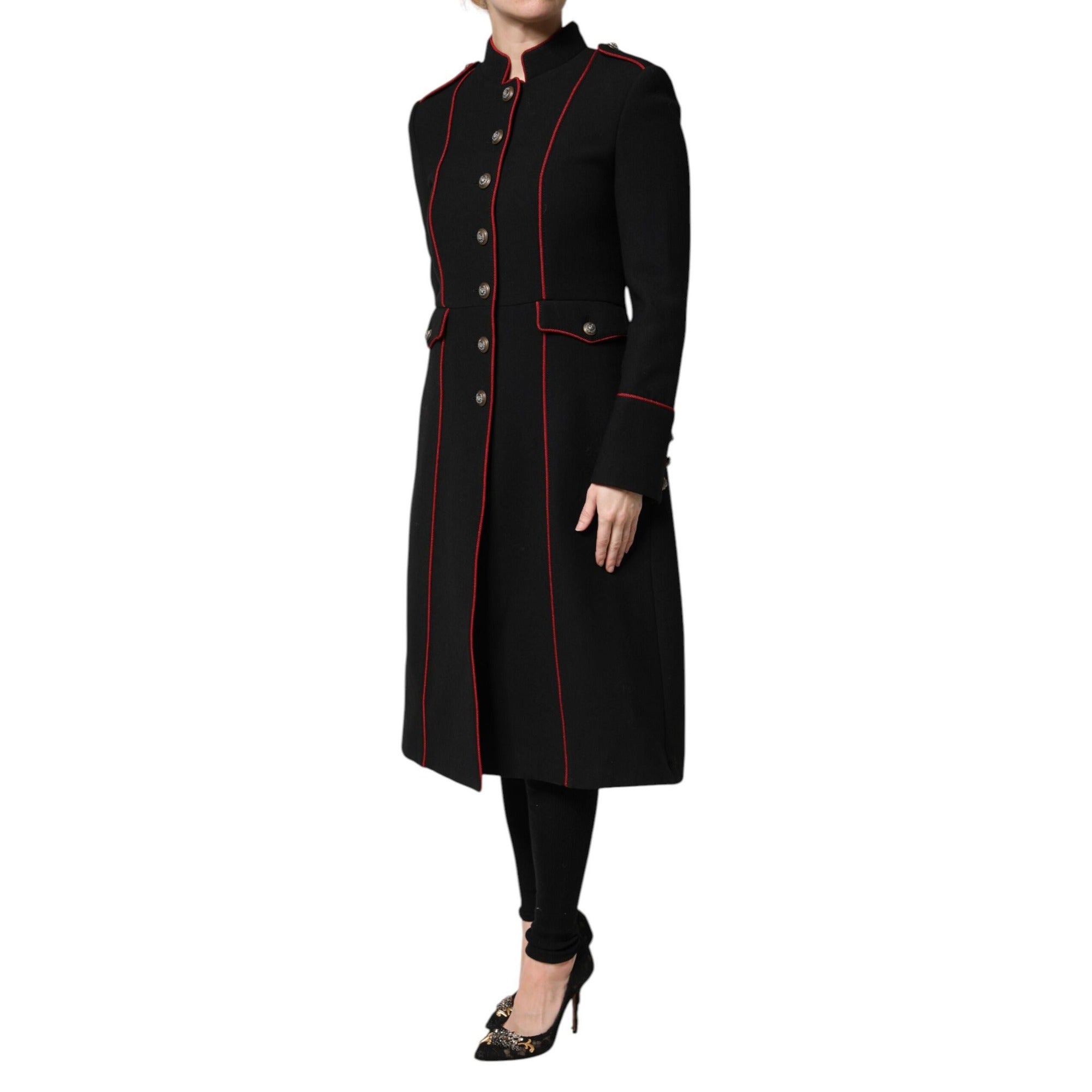 Dolce & Gabbana Geacă Trench Neagră din Lână cu un Rând de Nasturi