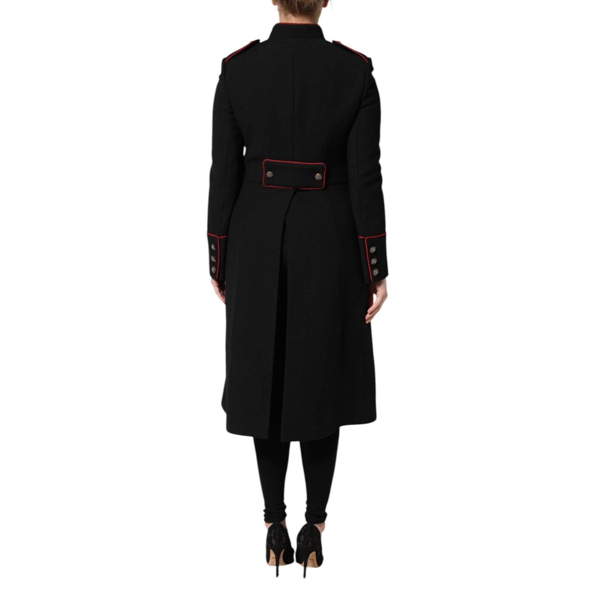 Dolce & Gabbana Geacă Trench Neagră din Lână cu un Rând de Nasturi
