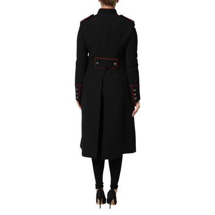 Dolce & Gabbana Geacă Trench Neagră din Lână cu un Rând de Nasturi