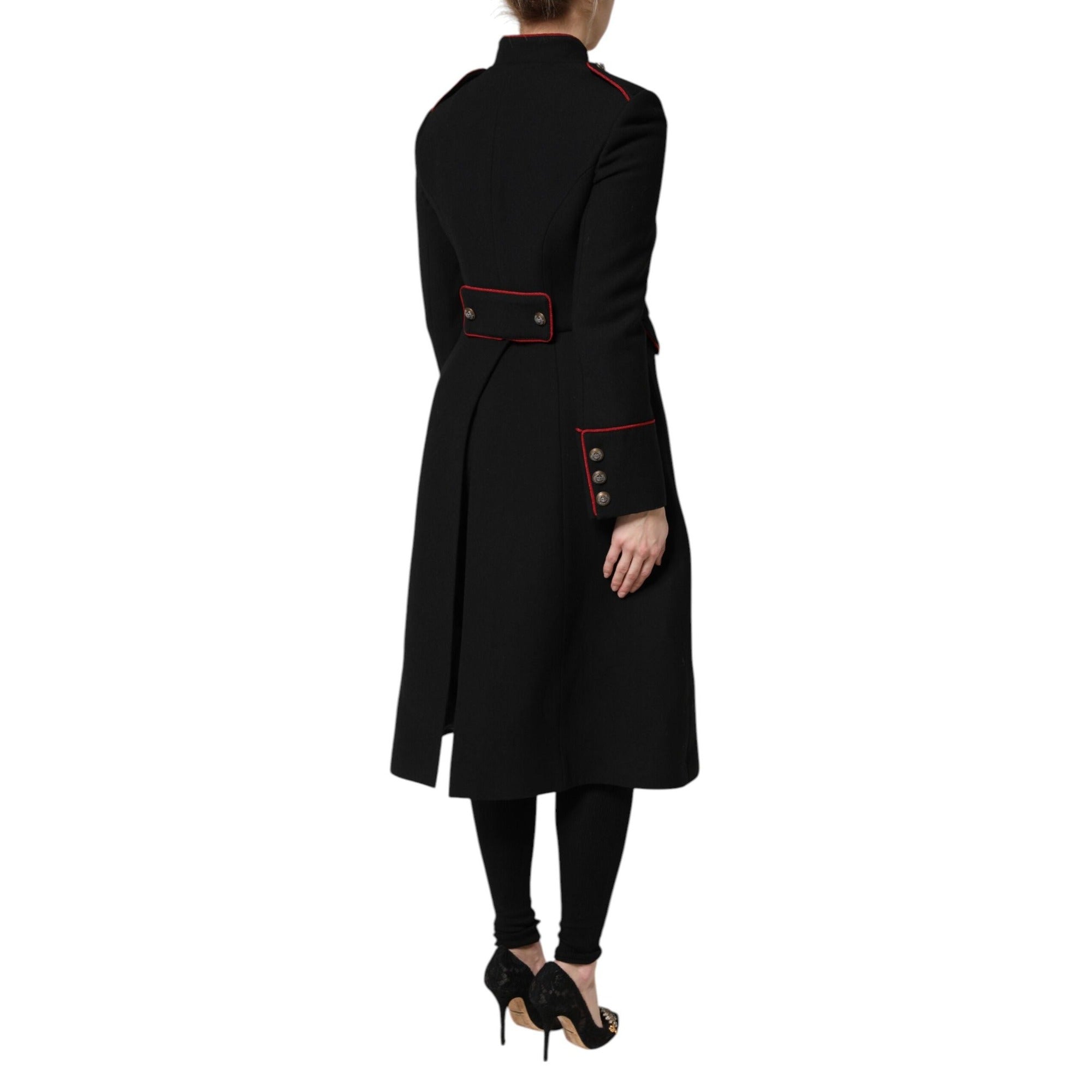 Dolce & Gabbana Geacă Trench Neagră din Lână cu un Rând de Nasturi
