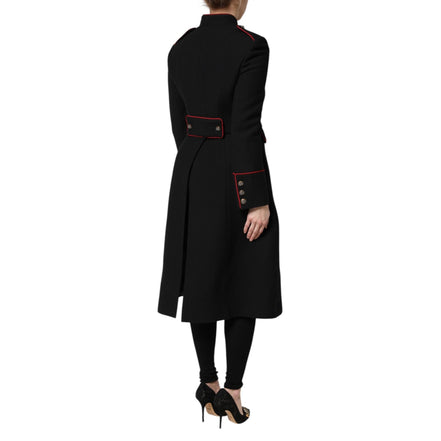 Dolce & Gabbana Geacă Trench Neagră din Lână cu un Rând de Nasturi