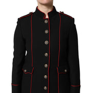 Dolce & Gabbana Geacă Trench Neagră din Lână cu un Rând de Nasturi