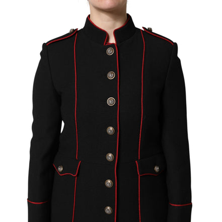Dolce & Gabbana Geacă Trench Neagră din Lână cu un Rând de Nasturi