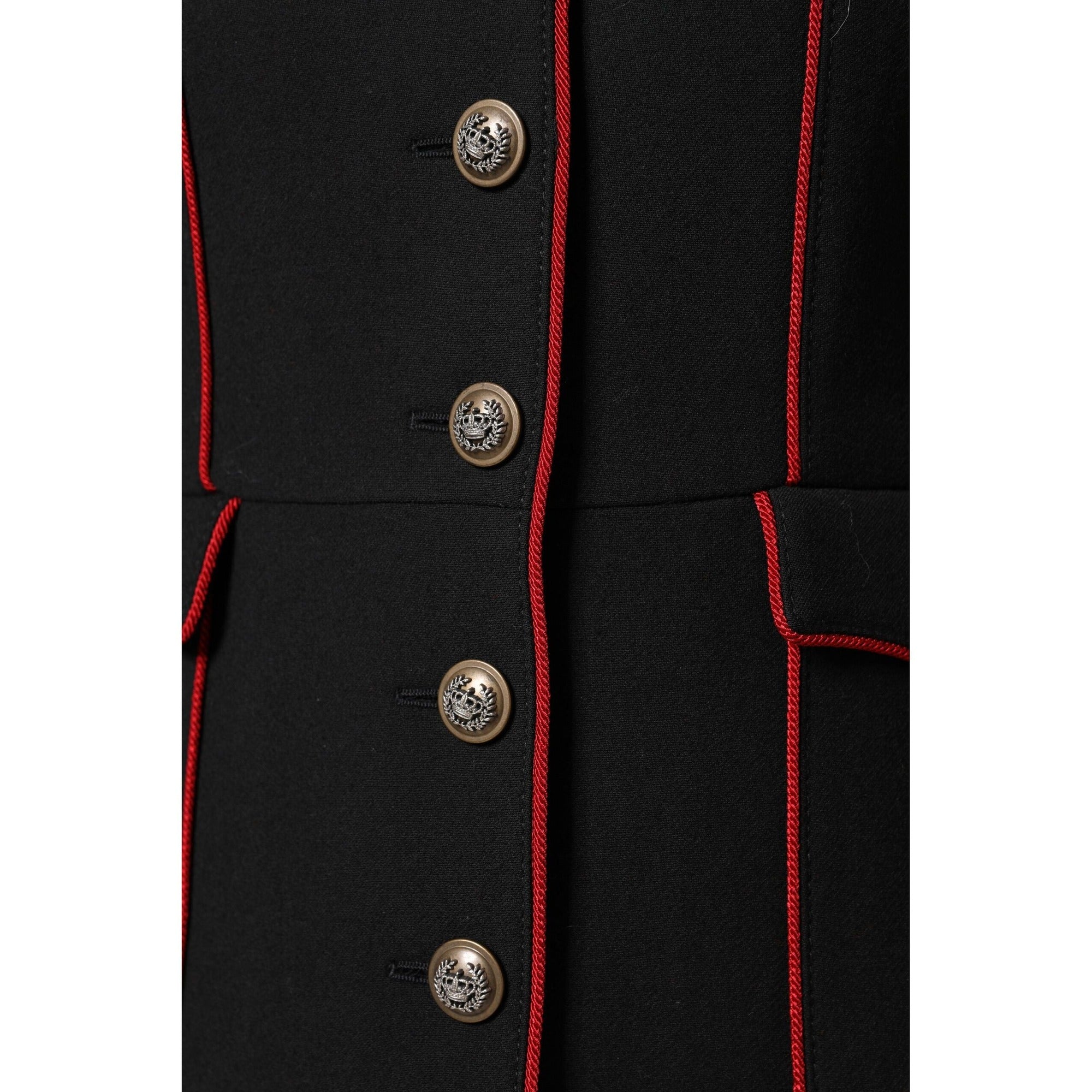 Dolce & Gabbana Geacă Trench Neagră din Lână cu un Rând de Nasturi