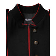 Dolce & Gabbana Geacă Trench Neagră din Lână cu un Rând de Nasturi