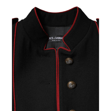 Dolce & Gabbana Geacă Trench Neagră din Lână cu un Rând de Nasturi