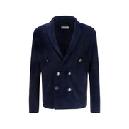 Cardigan Brunello Cucinelli albastru din bumbac