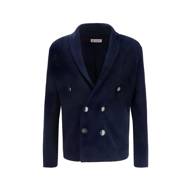 Cardigan Brunello Cucinelli albastru din bumbac