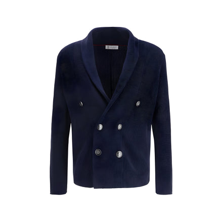 Cardigan Brunello Cucinelli albastru din bumbac