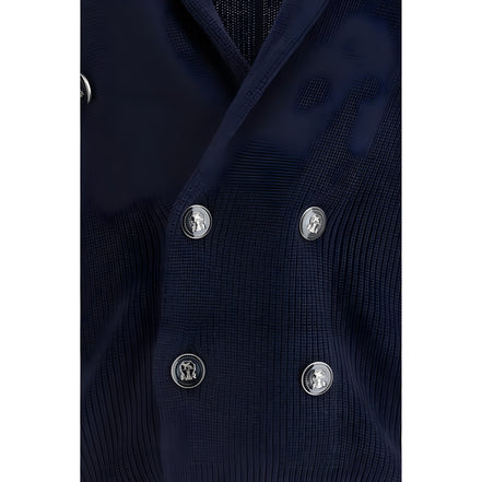 Cardigan Brunello Cucinelli albastru din bumbac