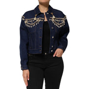 Geacă Dolce & Gabbana din denim albastru de bumbac, cu aplicații de cristale