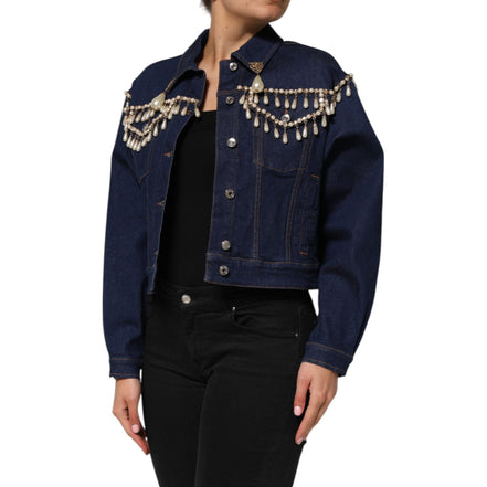 Geacă Dolce & Gabbana din denim albastru de bumbac, cu aplicații de cristale