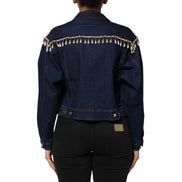 Geacă Dolce & Gabbana din denim albastru de bumbac, cu aplicații de cristale