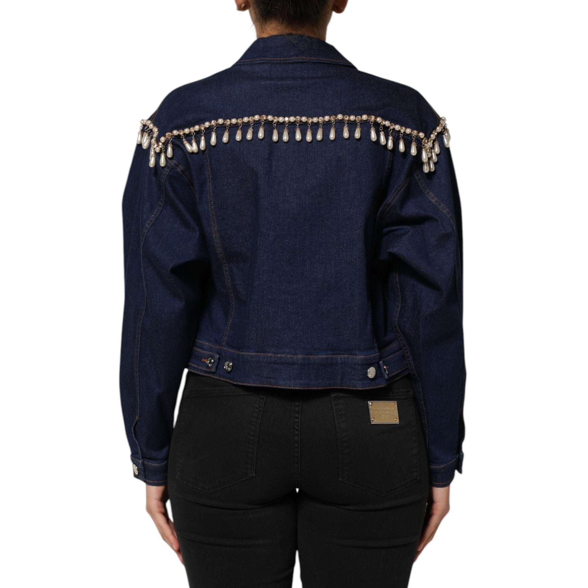 Geacă Dolce & Gabbana din denim albastru de bumbac, cu aplicații de cristale