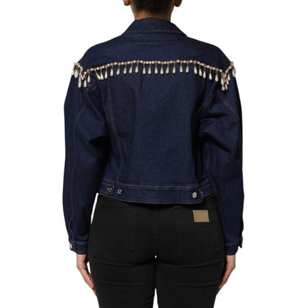 Geacă Dolce & Gabbana din denim albastru de bumbac, cu aplicații de cristale
