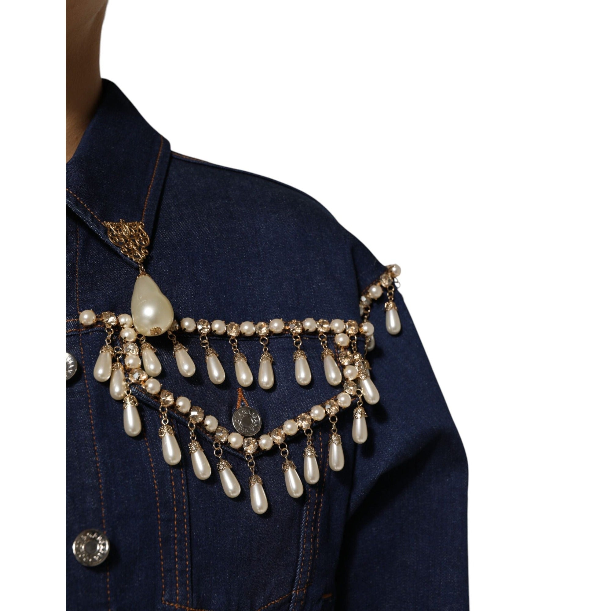 Geacă Dolce & Gabbana din denim albastru de bumbac, cu aplicații de cristale