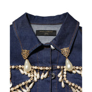 Geacă Dolce & Gabbana din denim albastru de bumbac, cu aplicații de cristale