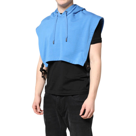 Dolce & Gabbana Blue Cotton Hooded Sportswear Vest Sweater