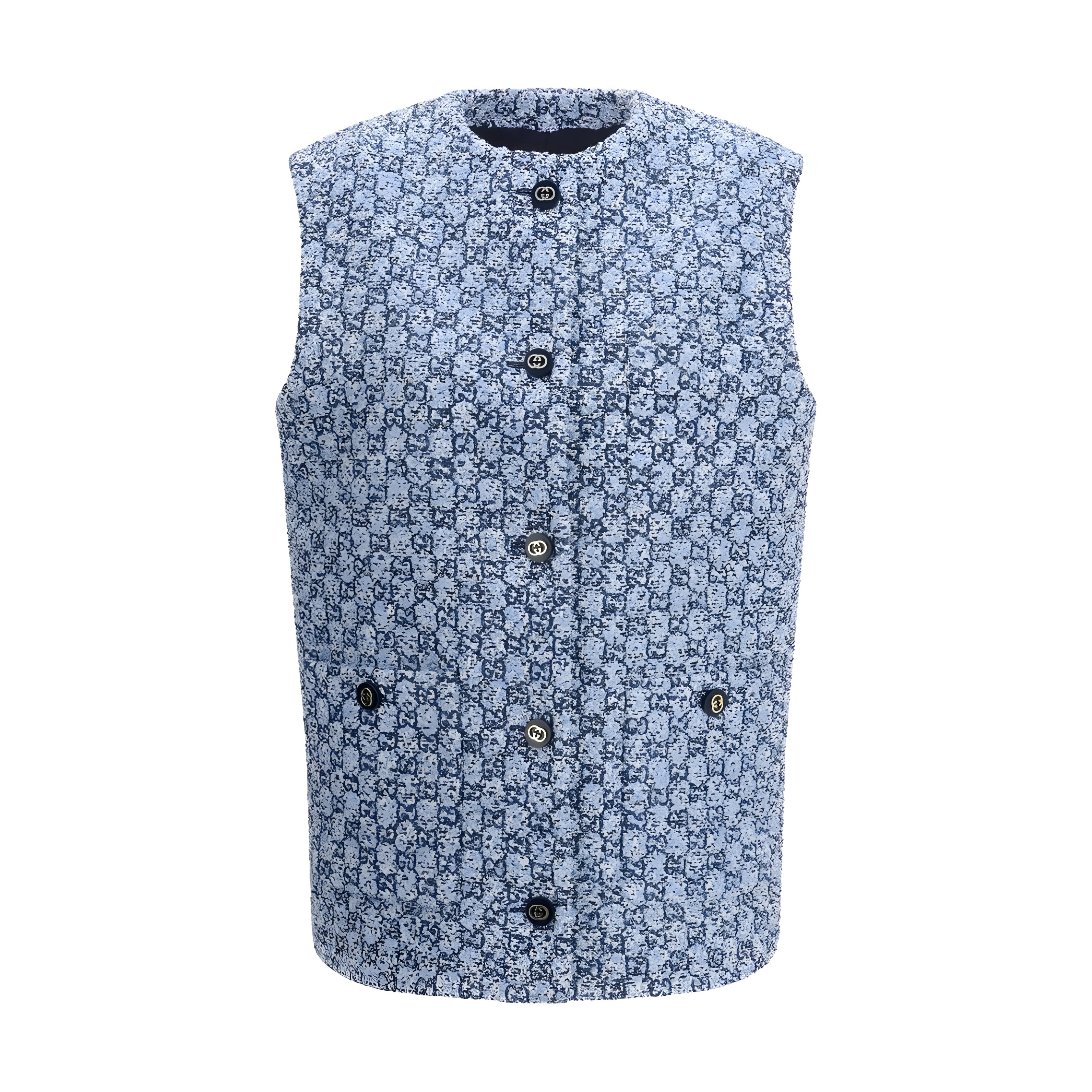 Gucci Blue Cotton Sleeveless Jacket