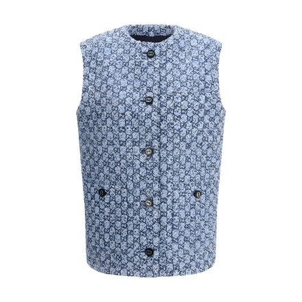 Gucci Blue Cotton Sleeveless Jacket
