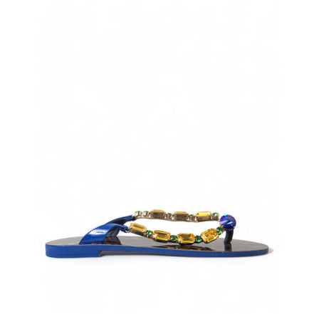 Sandale plate Dolce & Gabbana albastre cu cristale pentru plajă