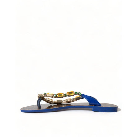 Sandale plate Dolce & Gabbana albastre cu cristale pentru plajă