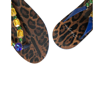 Sandale plate Dolce & Gabbana albastre cu cristale pentru plajă