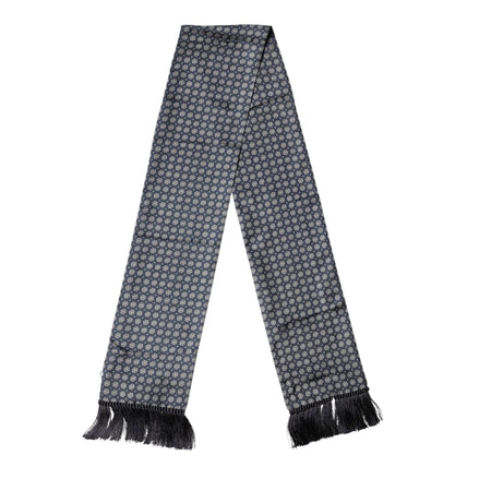 Dolce & Gabbana Eșarfă din Mătase cu Model Albastru și Franjuri Foulard 138cm x 15.5cm