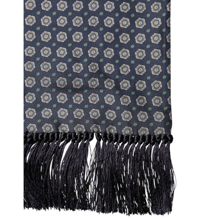 Dolce & Gabbana Blue Patterned Silk Fringes Foulard 138cm x 15.5cm Scarf
