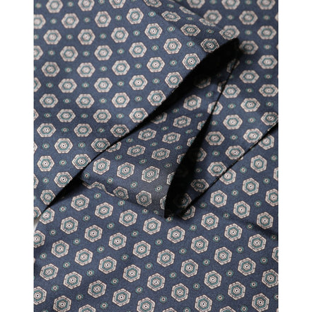 Dolce & Gabbana Blue Patterned Silk Fringes Foulard 138cm x 15.5cm Scarf