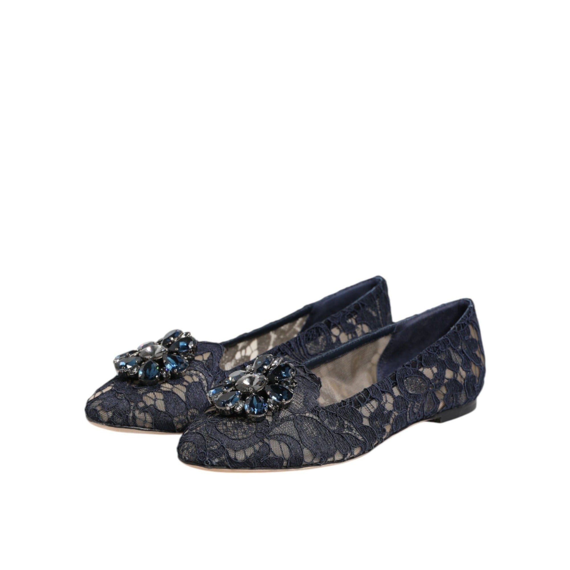 Dolce & Gabbana Blue Taormina Lace Crystal Flats