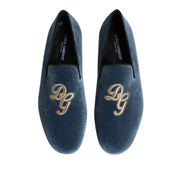 Dolce & Gabbana Blue Velvet DG Logo Formal Loafers