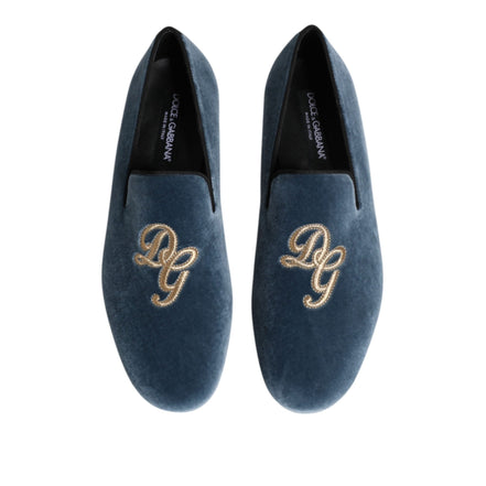 Dolce & Gabbana Blue Velvet DG Logo Formal Loafers