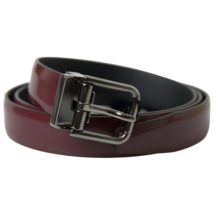 Dolce & Gabbana Bordeaux Leather Silver Metal Buckle Belt