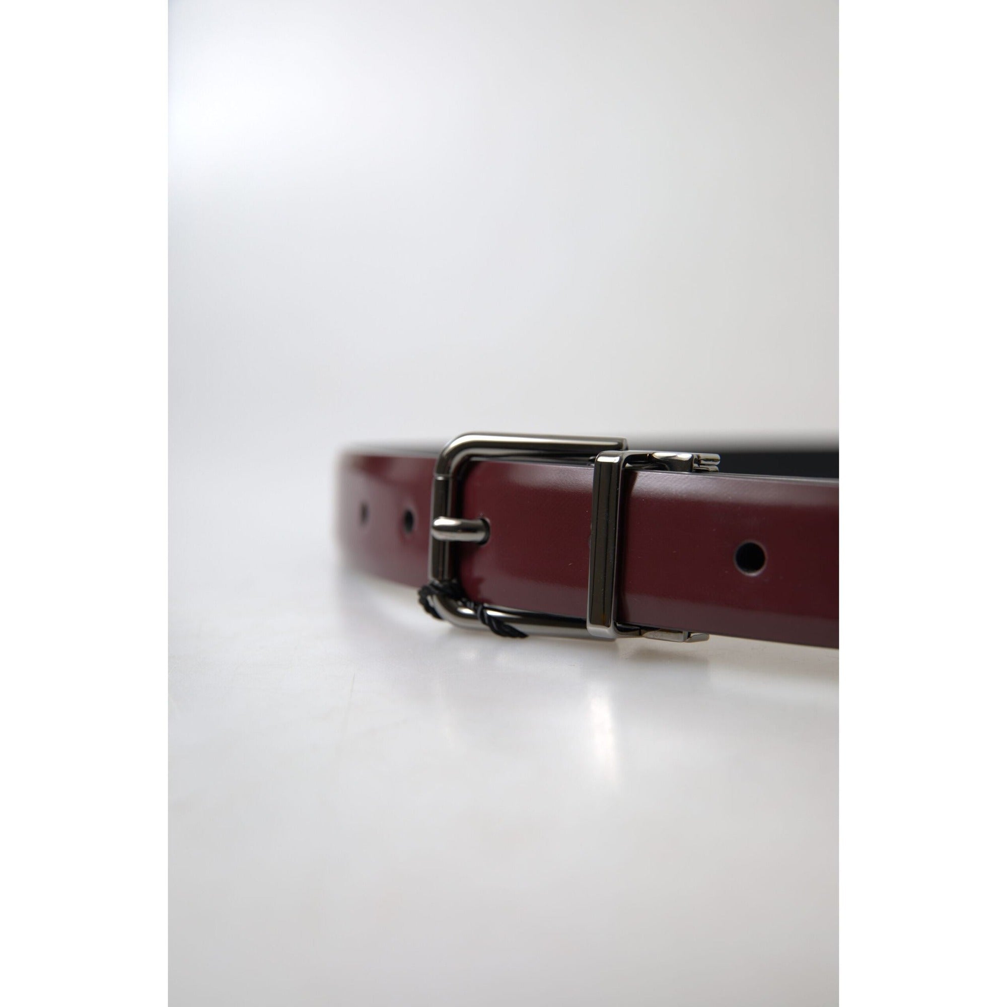 Dolce & Gabbana Bordeaux Leather Silver Buckle Belt